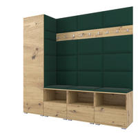 GARDEROBE NELA IX 200 cm (Modulare Flurmöbel Artisan Eiche mit Sitzpolster Flaschengrün 28 Breite Sitzbank) - Dunkelgrün/Silberfarben, Holz/Holzwerkstoff (200/187/40cm) - Ravio