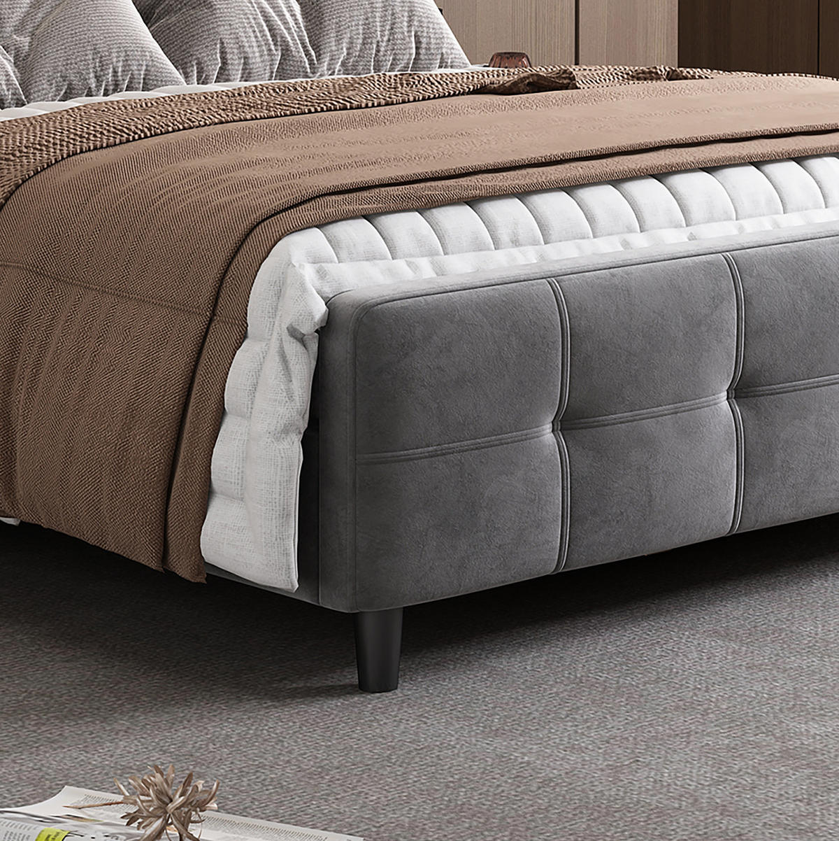 POLSTERBETT 140/200 cm Grau mit LED-Beleuchtung und gesteppter Oberfläche - Grau, Textil (140/200cm) - OKWISH
