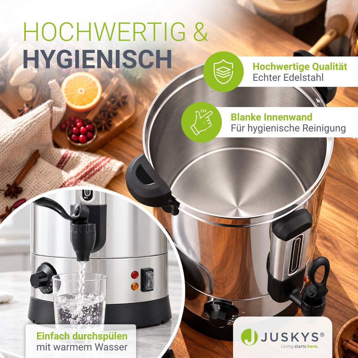 GLÜHWEINKOCHER Teramo 10 L - Silberfarben, Metall (30/50/23cm) - Juskys