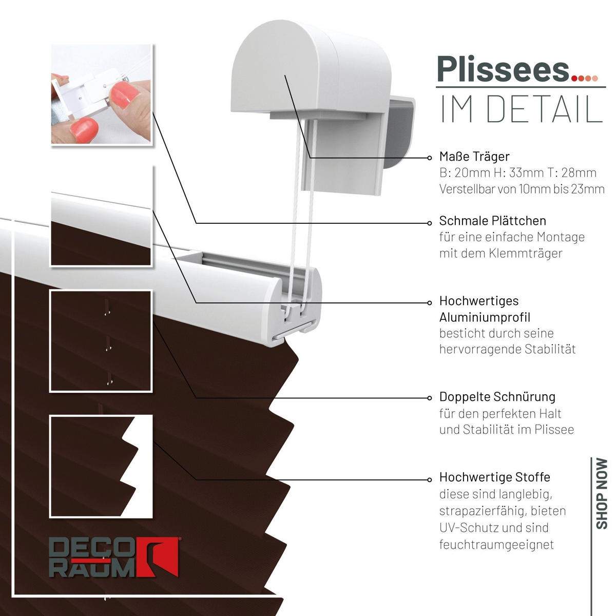 PLISSEE Basic ohne Bohren - Dunkelbraun, Textil (80/150cm) - Deco-Raum