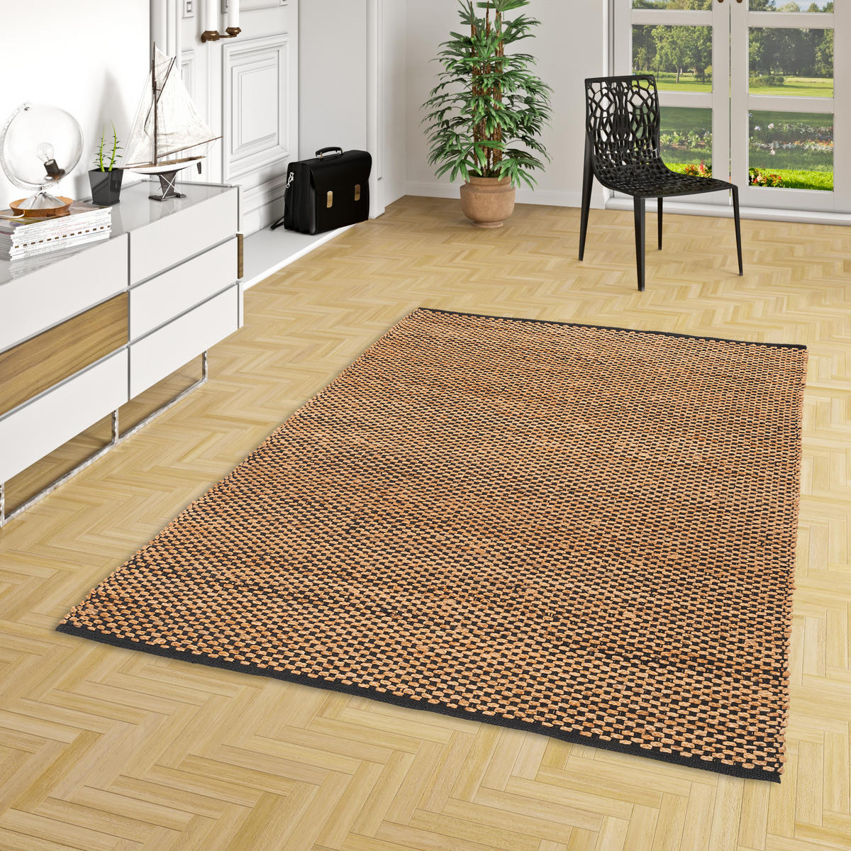 NATURFASER TEPPICH JUTE SALSA MELIERT - Beige/Schwarz, Textil (120/170cm) - Pergamon