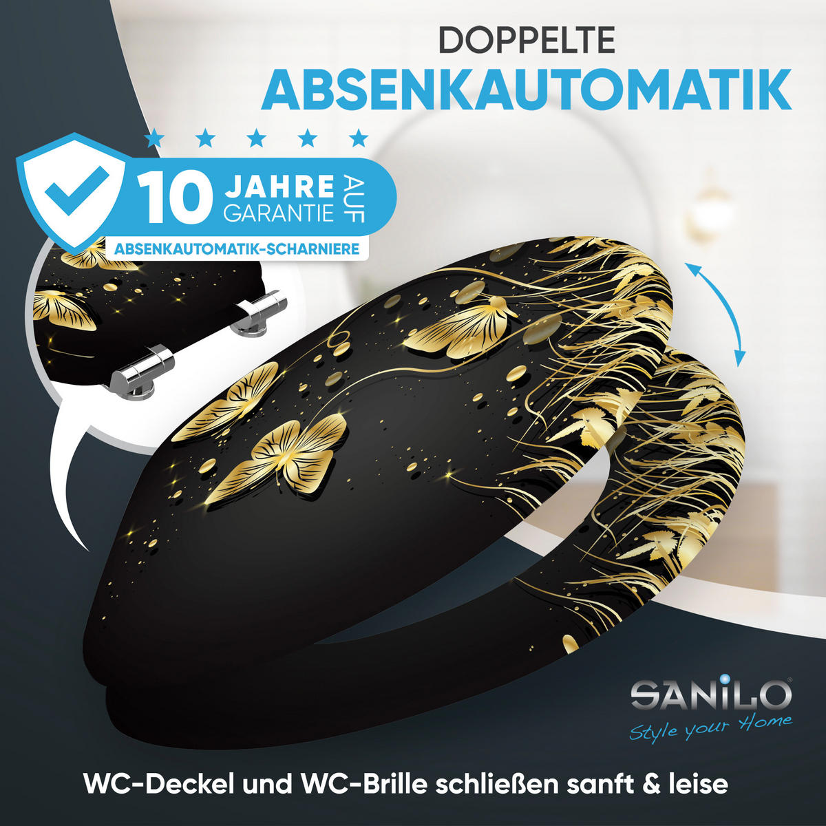 WC Sitz mit Absenkautomatik Silhouette - Schwarz, Holzwerkstoff (38/6/47cm) - Sanilo