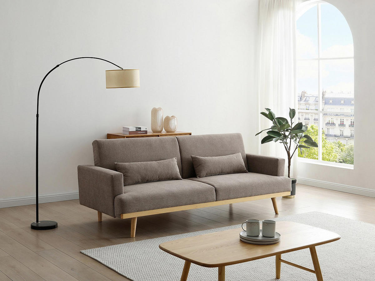 SCHLAFSOFA Klappsofa 3-Sitzer - Stoff - Taupe - ESME - Braun, Textil (216/85/89cm) - Vente-Unique