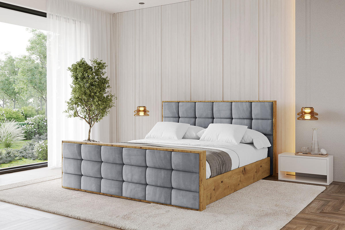 POLSTERBETT mit Bettkasten, Fußteil und Lattenrost, Boxbett mit Matratze H3/H4 - ENZO2-Z 120x200 Grau - Grau, Holzwerkstoff/Textil (120/200cm) - ALTDECOR