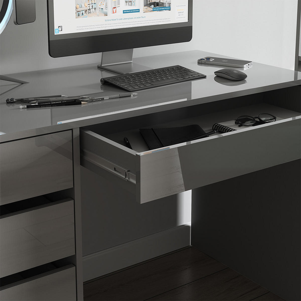 STŮL Sherry Šedá s vysokým leskem - šedá, kompozitní dřevo (120/55/75cm) - Vicco