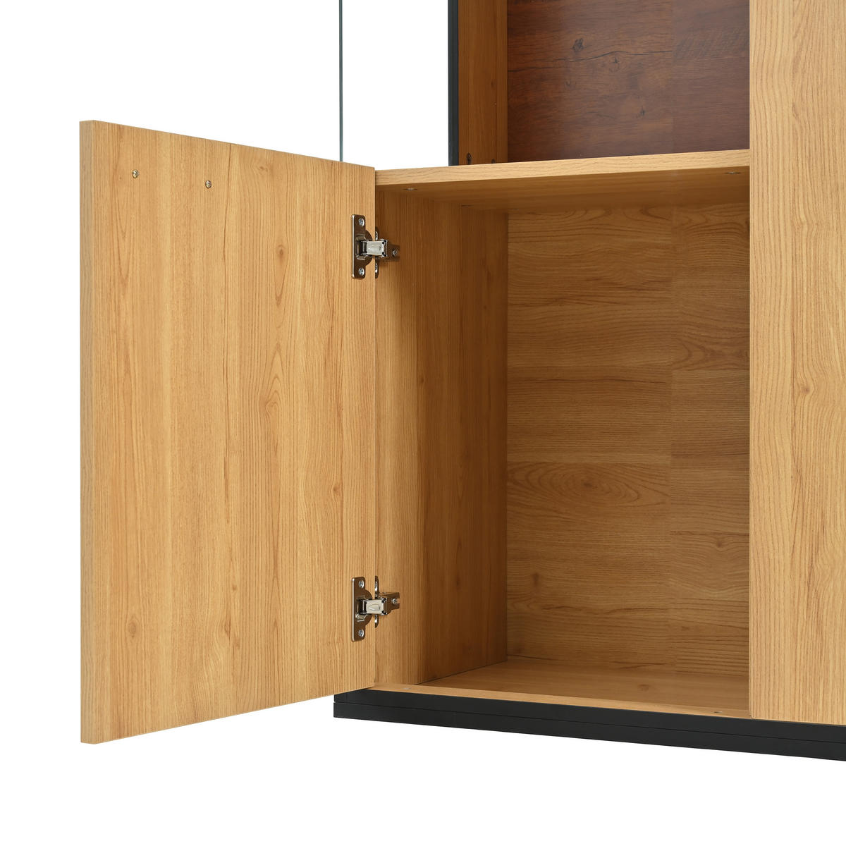 VITRINE 77,5/40/150 cm in Natur aus MDF mit LED-Beleuchtung und Glastür - Schwarz/Naturfarben, Glas/Holzwerkstoff (77.5/150/40cm) - CHICFURN