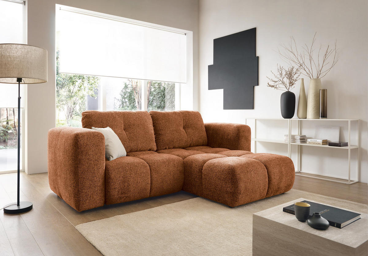 ECKSOFA ARTE 01 Orange Chenille mit Schlaffunktion - Orange, Holz (245/177cm) - MASSENO
