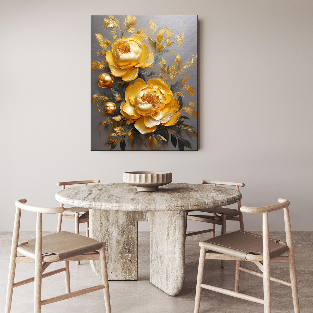 WANDBILD goldene pfingstrose blumenglanz - Goldfarben, Textil (40/60cm) - Feeby