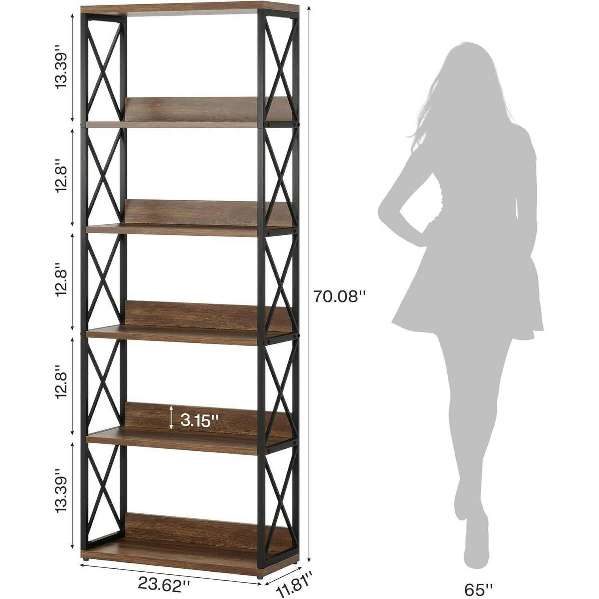 BÜCHERREGAL im Industriestil 178 cm Braun Schwarz - Braun, Metall (70/180/30cm)