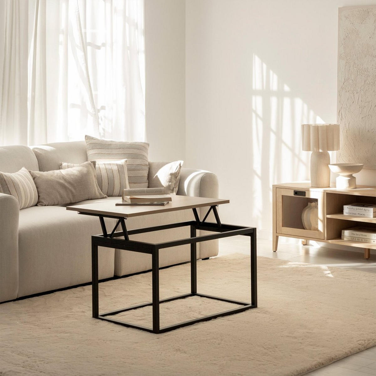 COUCHTISCH HOCHKLAPPBARER Navan Schwarz 80 cm x 49-61 cm - Schwarz, Holzwerkstoff (50/80/49cm)