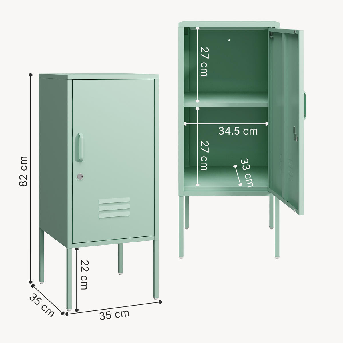 NOČNÍ SKŘÍŇ Hausjärvi - mátově zelená, kov (35/82/35cm) - [en.casa]