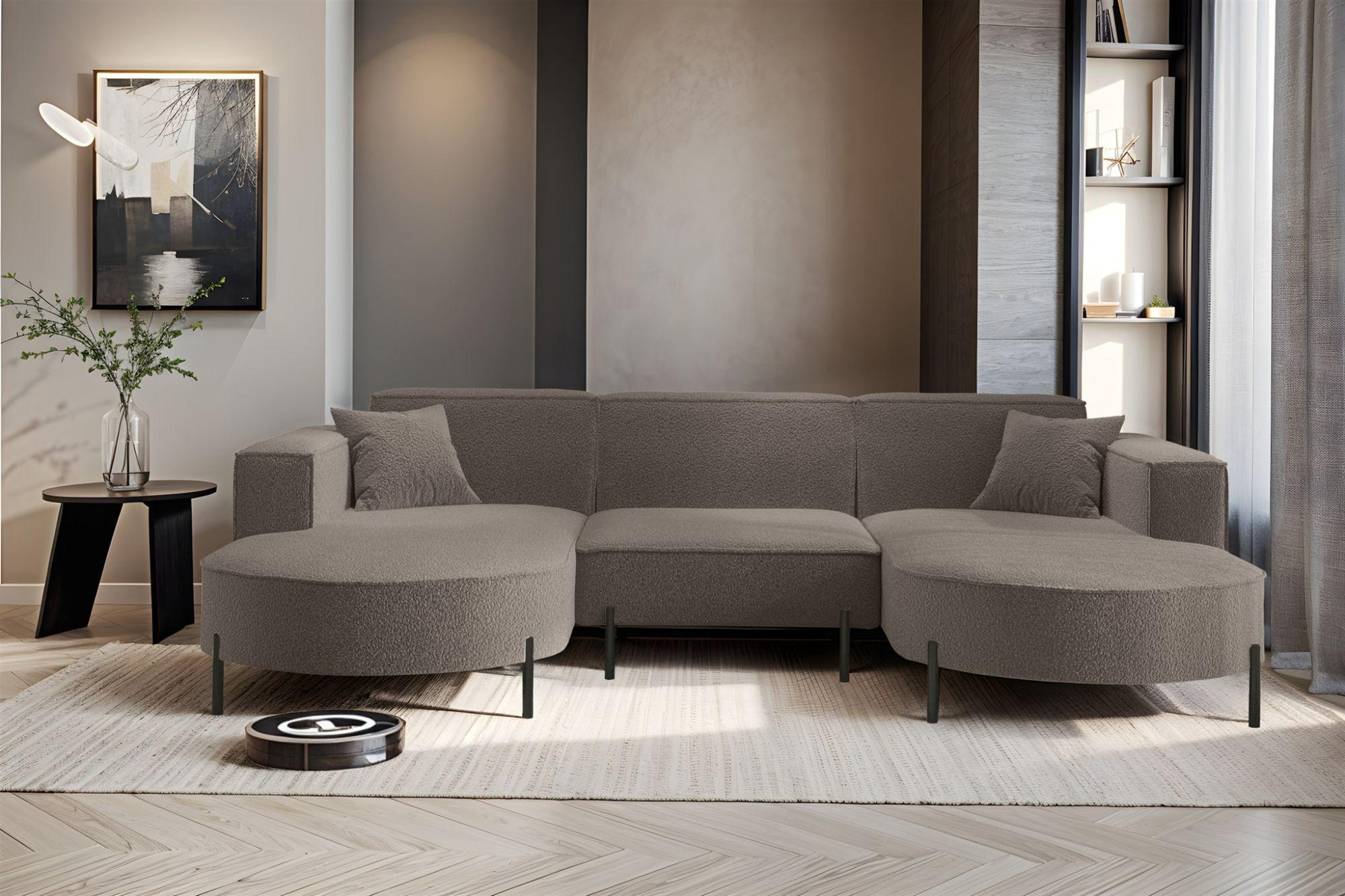 WOHNLANDSCHAFT Valencia - Braun, Holzwerkstoff/Textil (299/80/165cm) - Fun Möbel