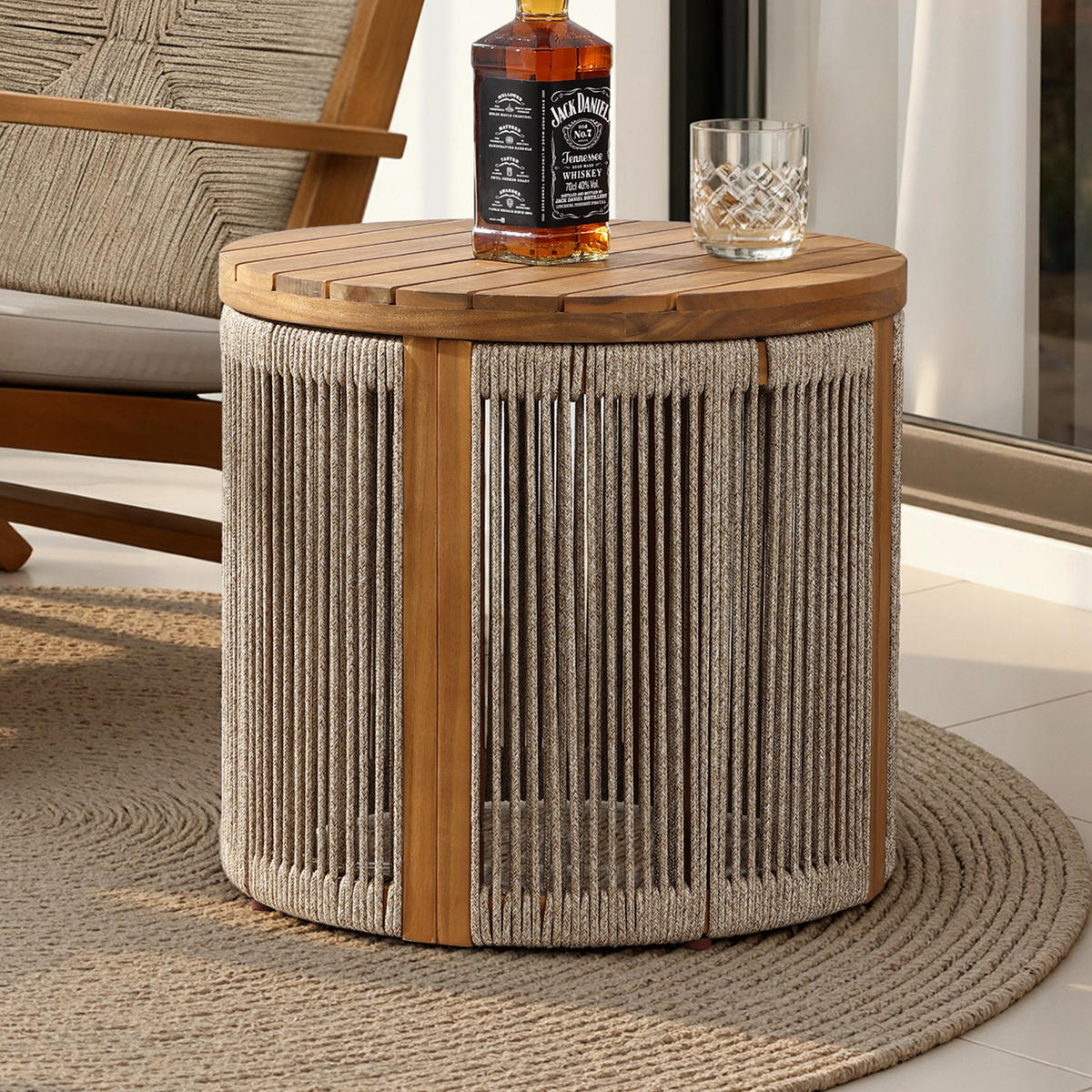 RUNDER Couchtisch Outdoor | Ø48 x H46 cm - Braun, Holz (48/48/46cm) - Hometopia