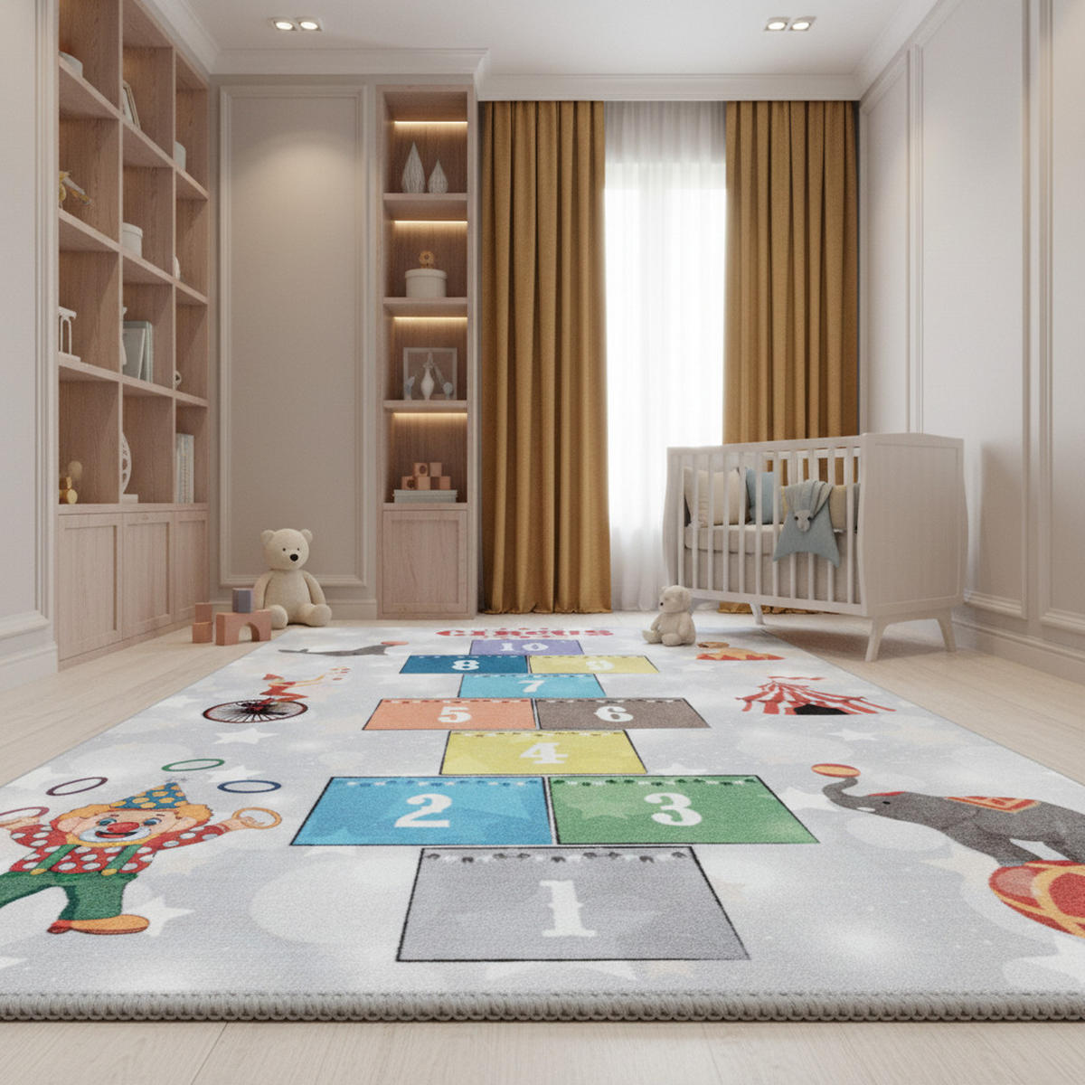 TEPPICH Kinder Flachgewebe Hüpfkästchen Polyamid rutschfest Kinderzimmer Grau Läufer 80x120 - Grau, Textil (80/120cm) - KADIMA DESIGN