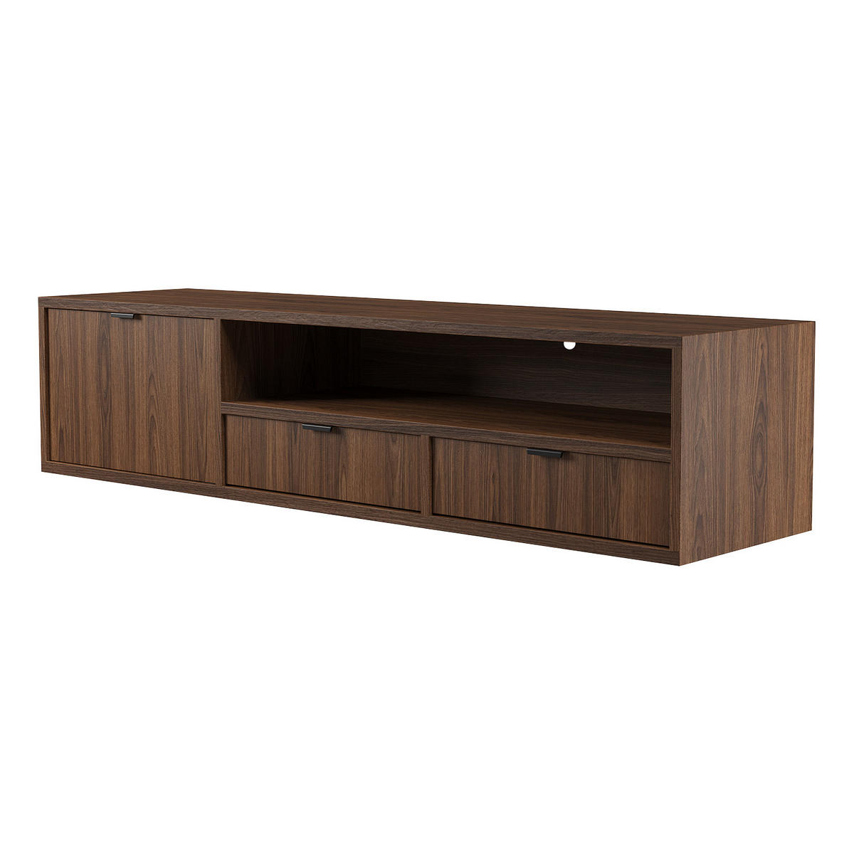 HÄNGELOWBOARD Evron mit 2 Schubladen und 1 Tür, 150 cm, Walnuss - Walnussfarben, Holzwerkstoff (150/35/40cm) - Beautysofa