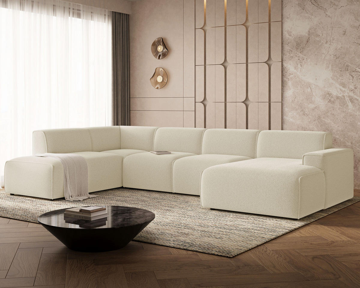 ECKSOFA U Belluno Creme Links - Creme/Schwarz, Holz/Kunststoff (378/220cm) - Graingold