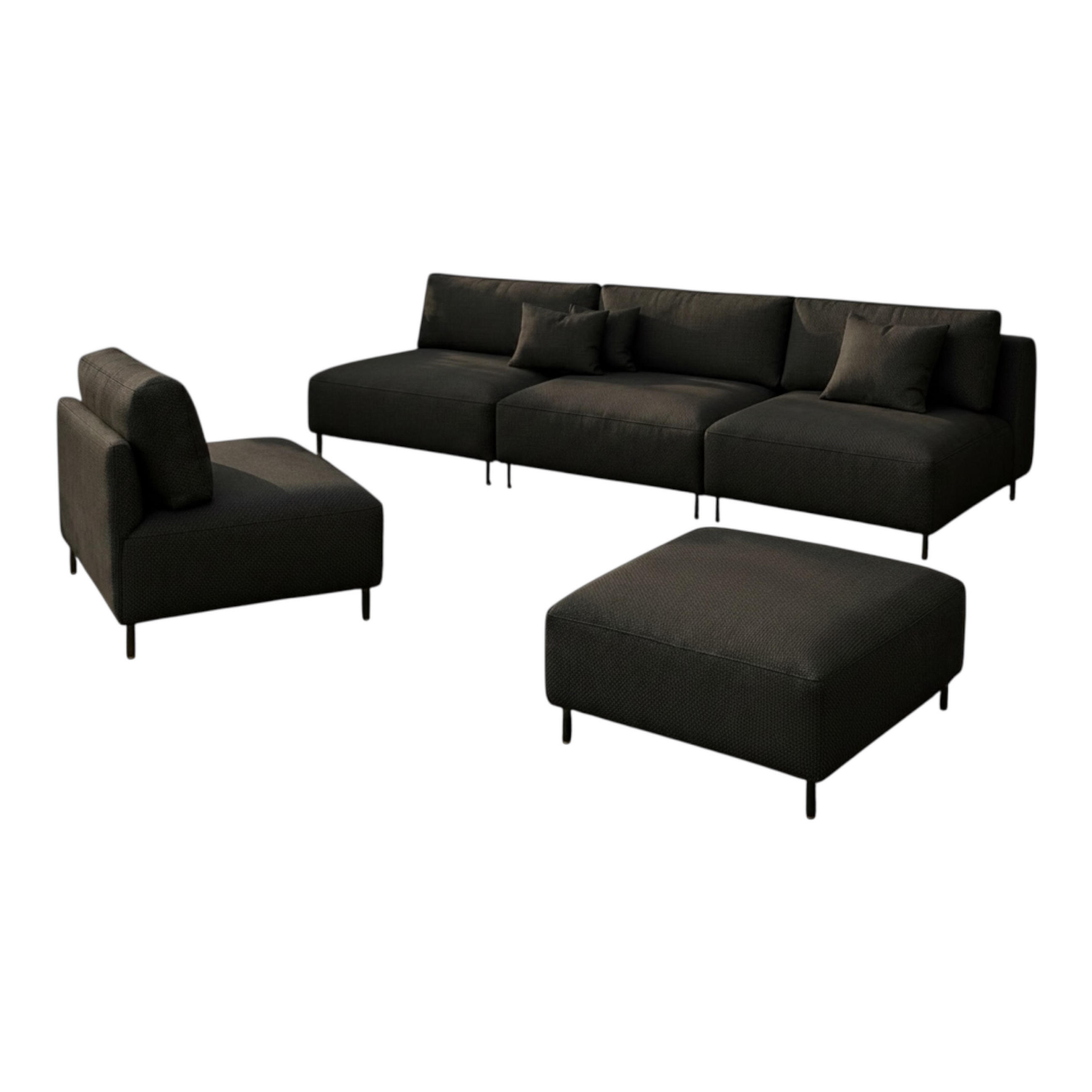 GARTEN Lounge Set SUN – Outdoor Möbel Set mit Sofa, Sessel und Hocker, UV-beständig und wasserabweisend - Schwarz, Textil - A&J MöbelLand
