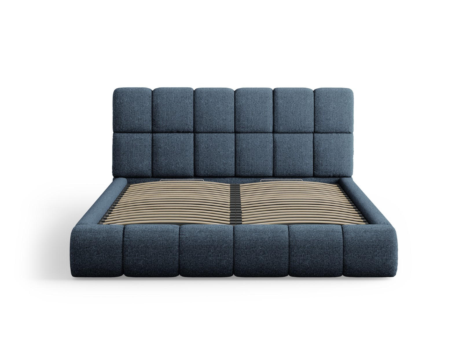 BETT mit Bettkasten und Kopfteil Bellis aus Chenille-Stoff königsblau 140x200cm - Blau, Textil (140/200cm) - Micadoni