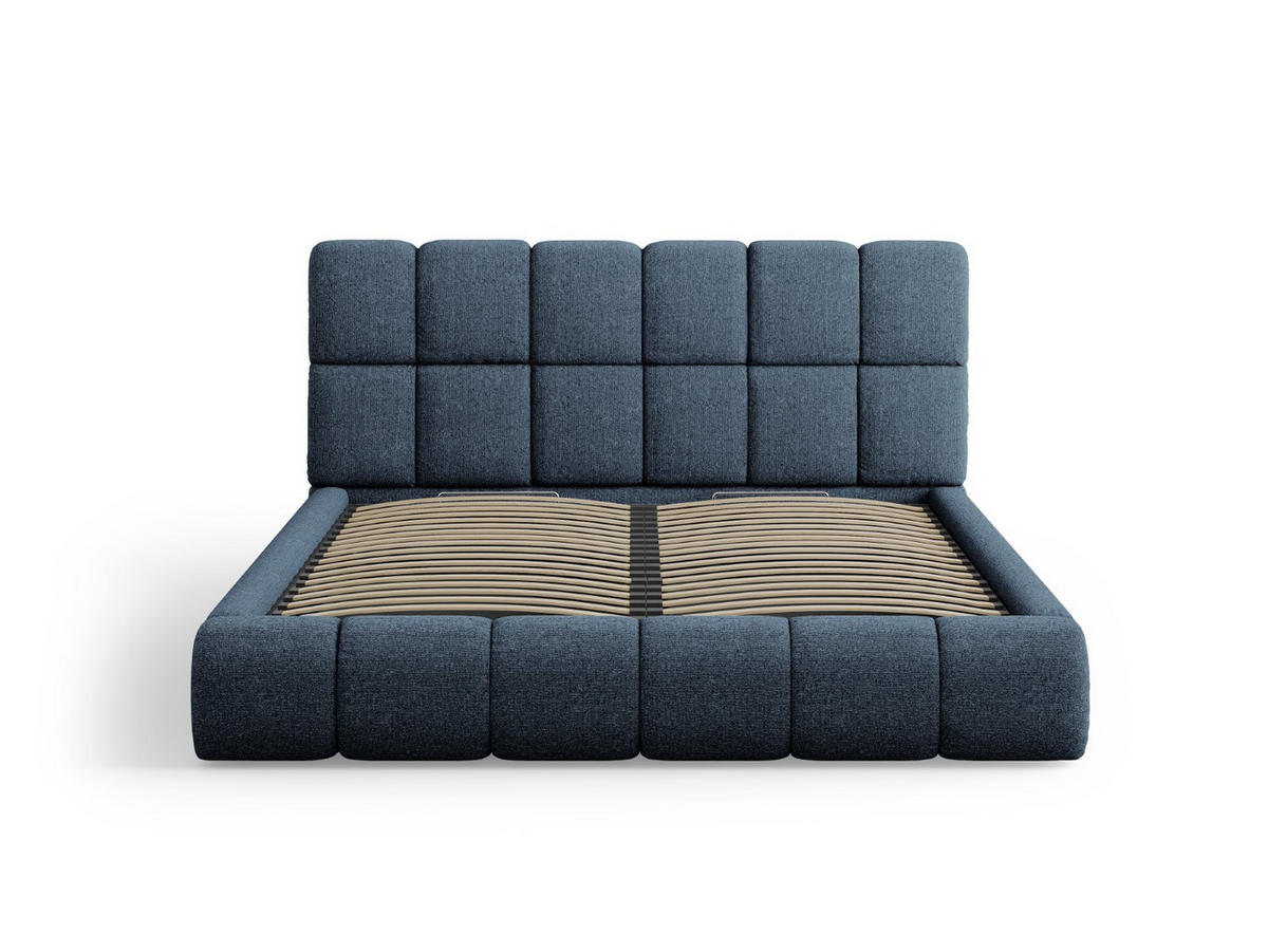 BETT mit Bettkasten und Kopfteil Bellis aus Chenille-Stoff königsblau 140x200cm - Blau, Textil (140/200cm) - Micadoni