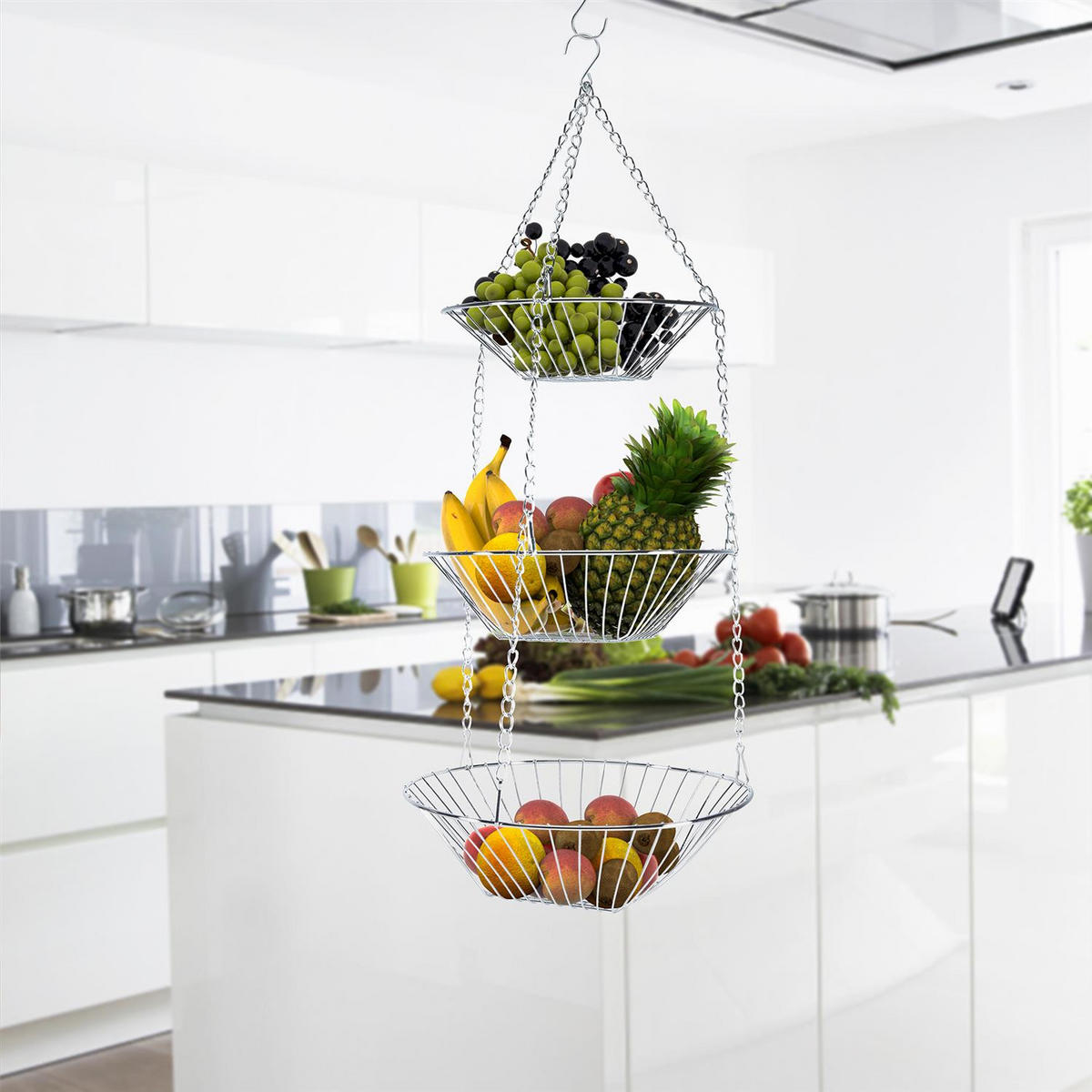 KÜCHENAMPEL Obstkorb 22.5 / 25.5 / 28 x 73 cm - Silberfarben, Metall (28/73/28cm) - Intirilife