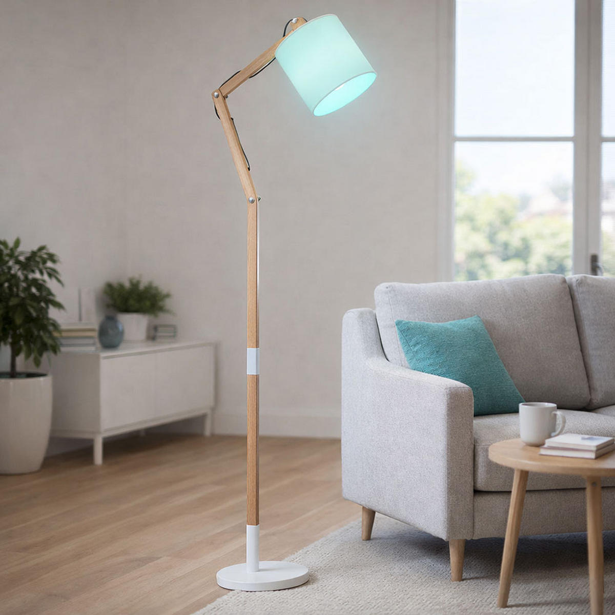 LED STEHLEUCHTE Mattis Weiß Holz - Weiß, Holz (75/25/172cm) - Globo Lighting