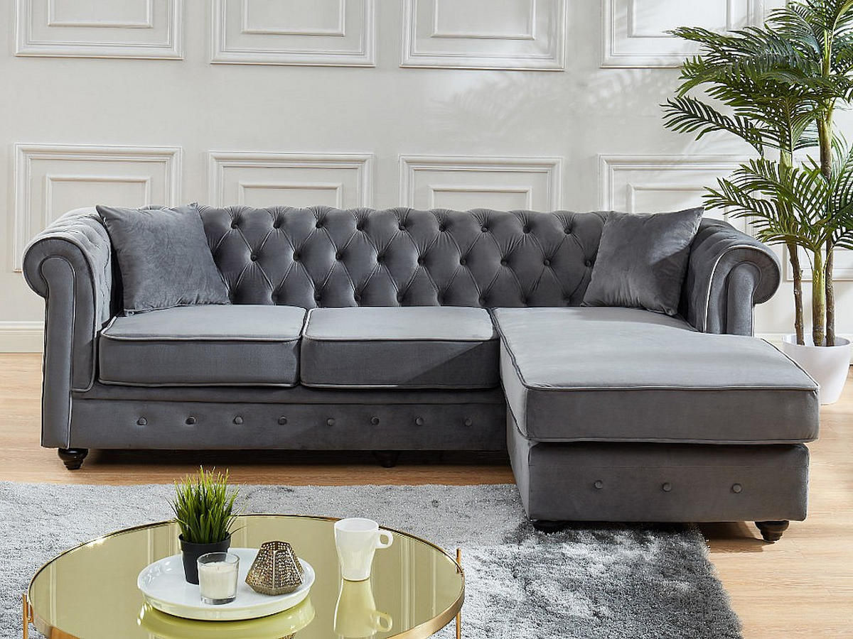 CHESTERFIELD Ecksofa - Samt - Anthrazit - TOLEDO - Anthrazit, Textil (228/72/163cm) - Vente-Unique