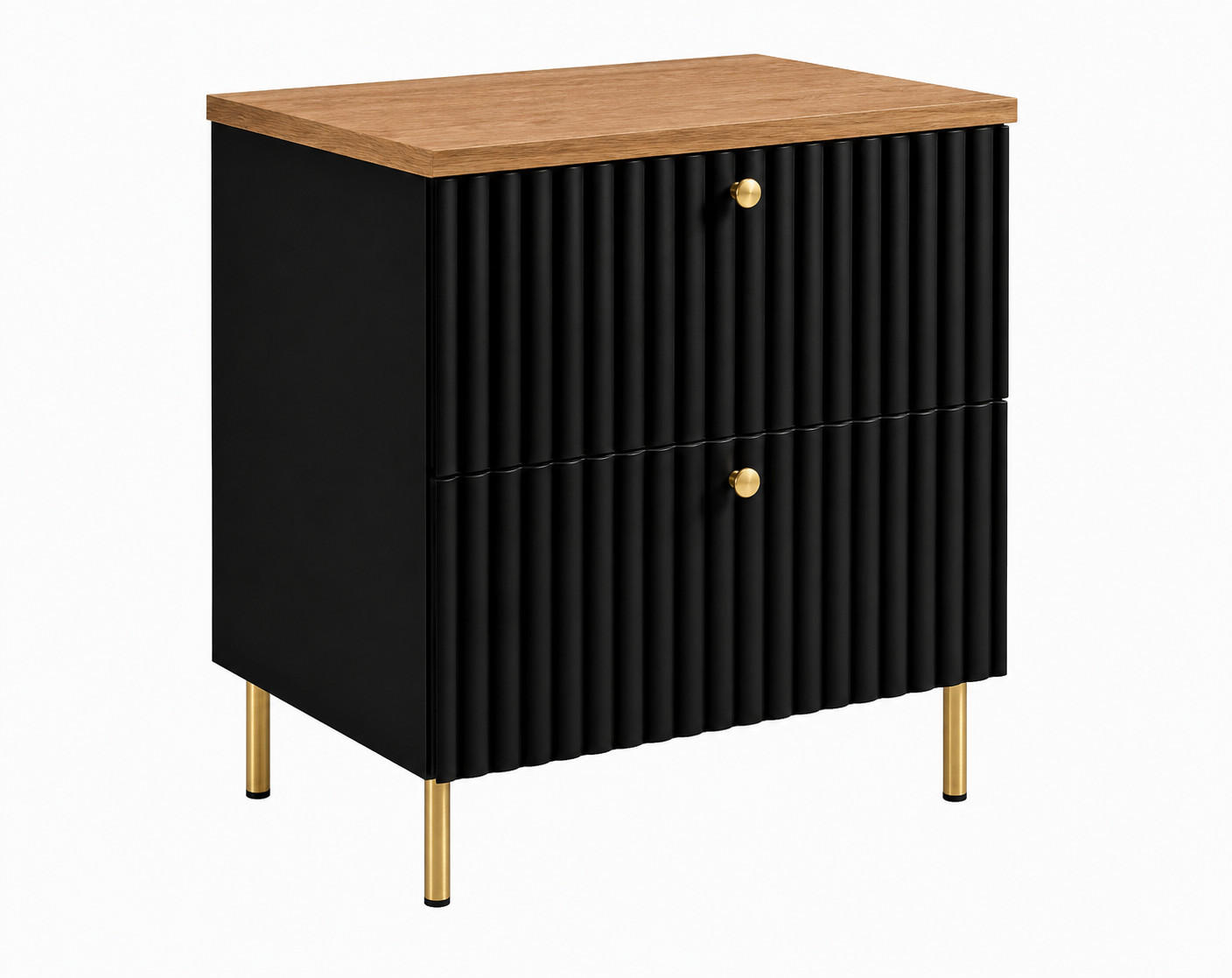 BADEZIMMERSCHRANK: Schwarz / Platte Craft-Eiche / Griffe Gold / Beine Gold, 60 x 46 x 73,6 cm - Goldfarben/Schwarz, Holzwerkstoff (60/73.6/46cm) - 3XE LIVING