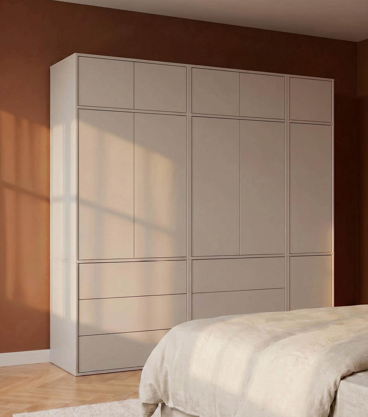 KLEIDERSCHRANK Der Robe - Beige, Holzwerkstoff (227/234/58cm) - Mokebo