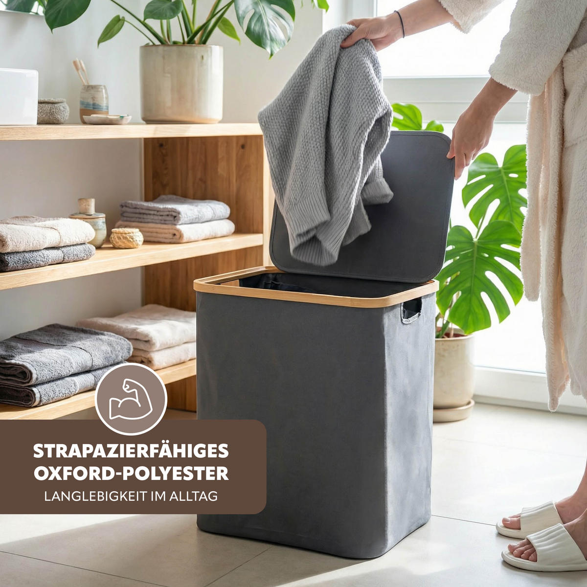 WÄSCHESAMMLER 60 Liter, grau - Grau, Textil (41/45.5/33cm) - bremermann