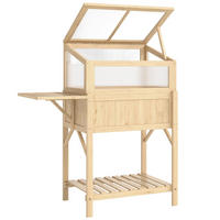 HOCHBEET mit Frühbeetaufsatz aus Holz Pflanzkasten mit Gewächshaus Seitentisch - Naturfarben, Holz (50/120/104cm) - Outsunny