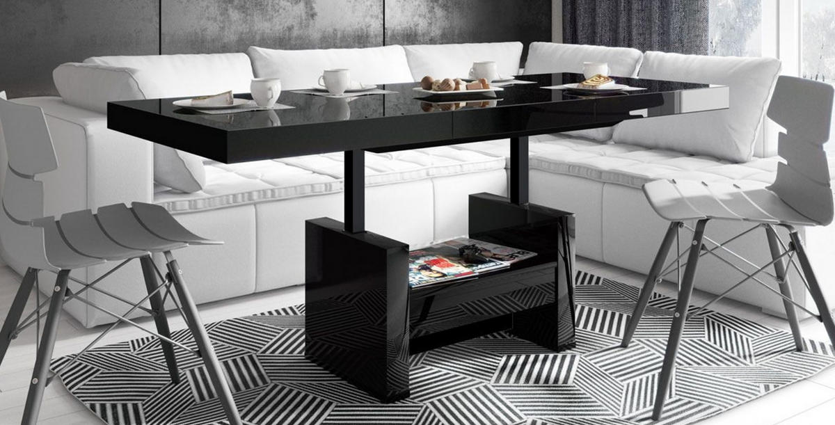 COUCHTISCH rechteckig Schwarz Hochglanz Höhenverstellbar ausziehbar 12/75/55 cm - Schwarz Hochglanz, Holzwerkstoff (75/120/55cm)