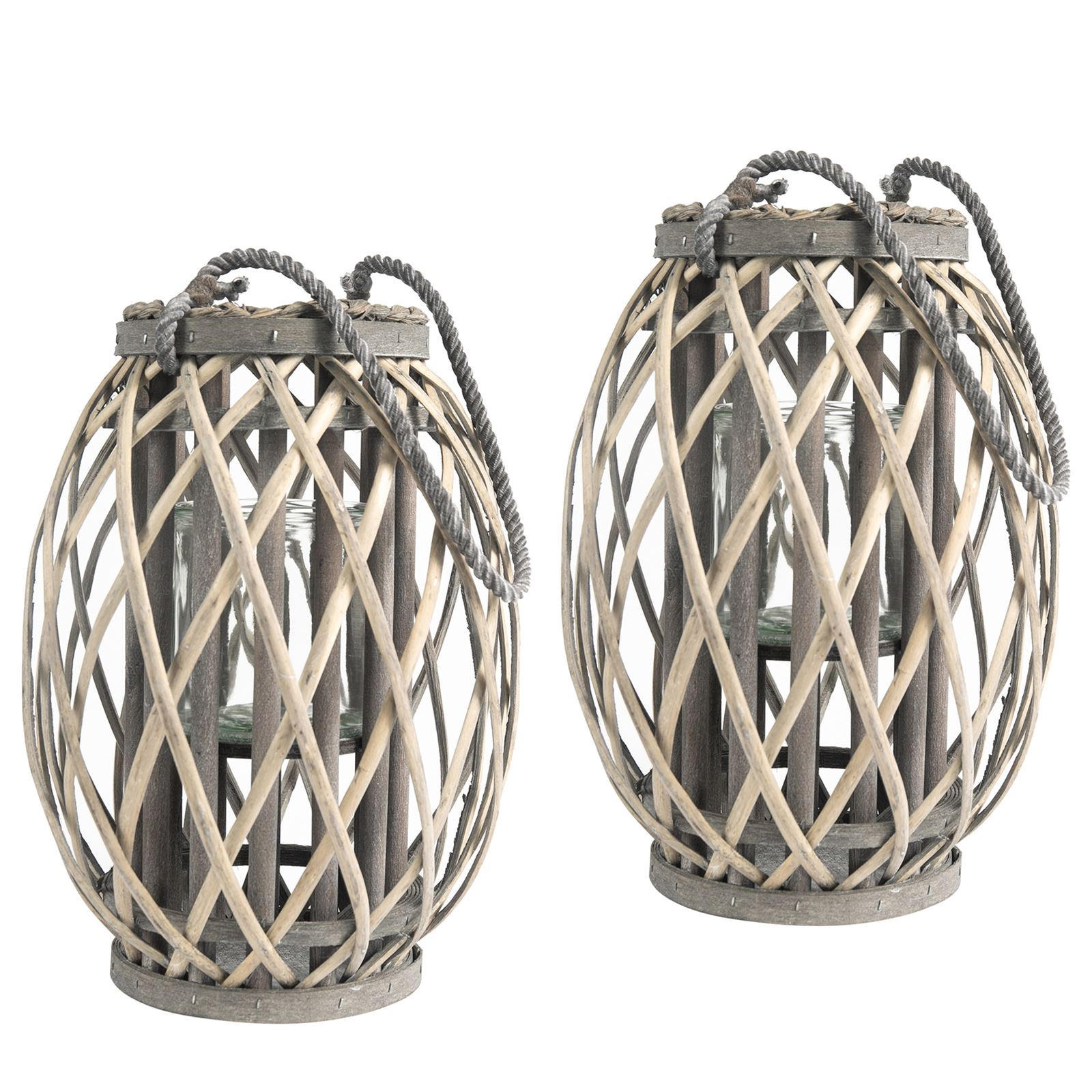 LATERNEN GIZO 2ER-SET - Grau, Glas (22/34/22cm) - IDIMEX