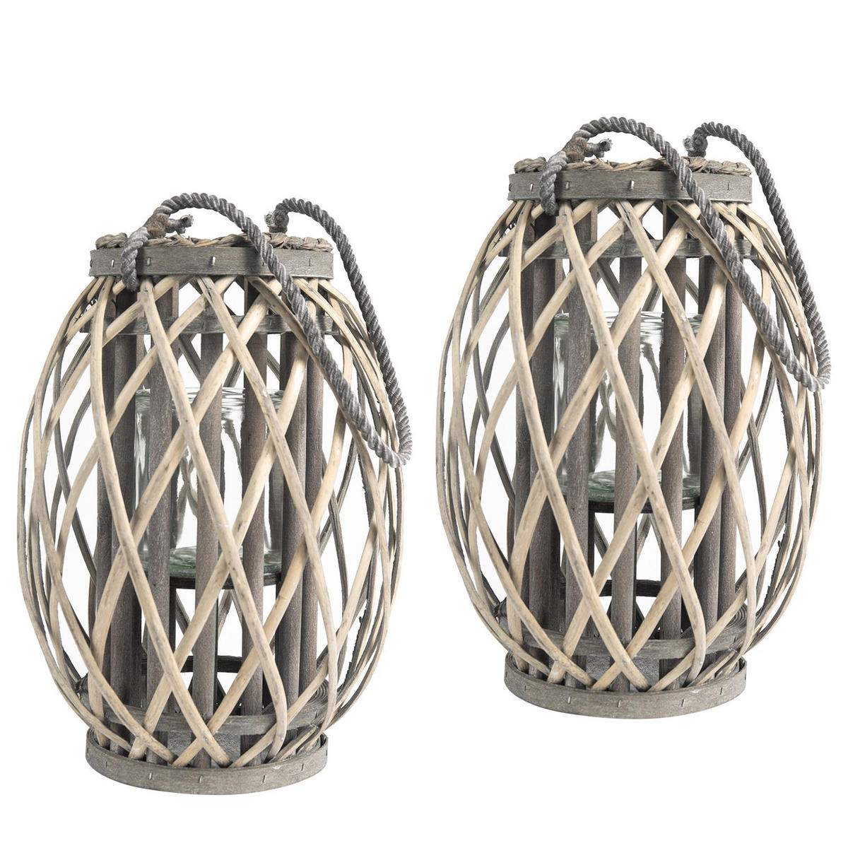 LATERNEN GIZO 2ER-SET - Grau, Glas (22/34/22cm) - IDIMEX
