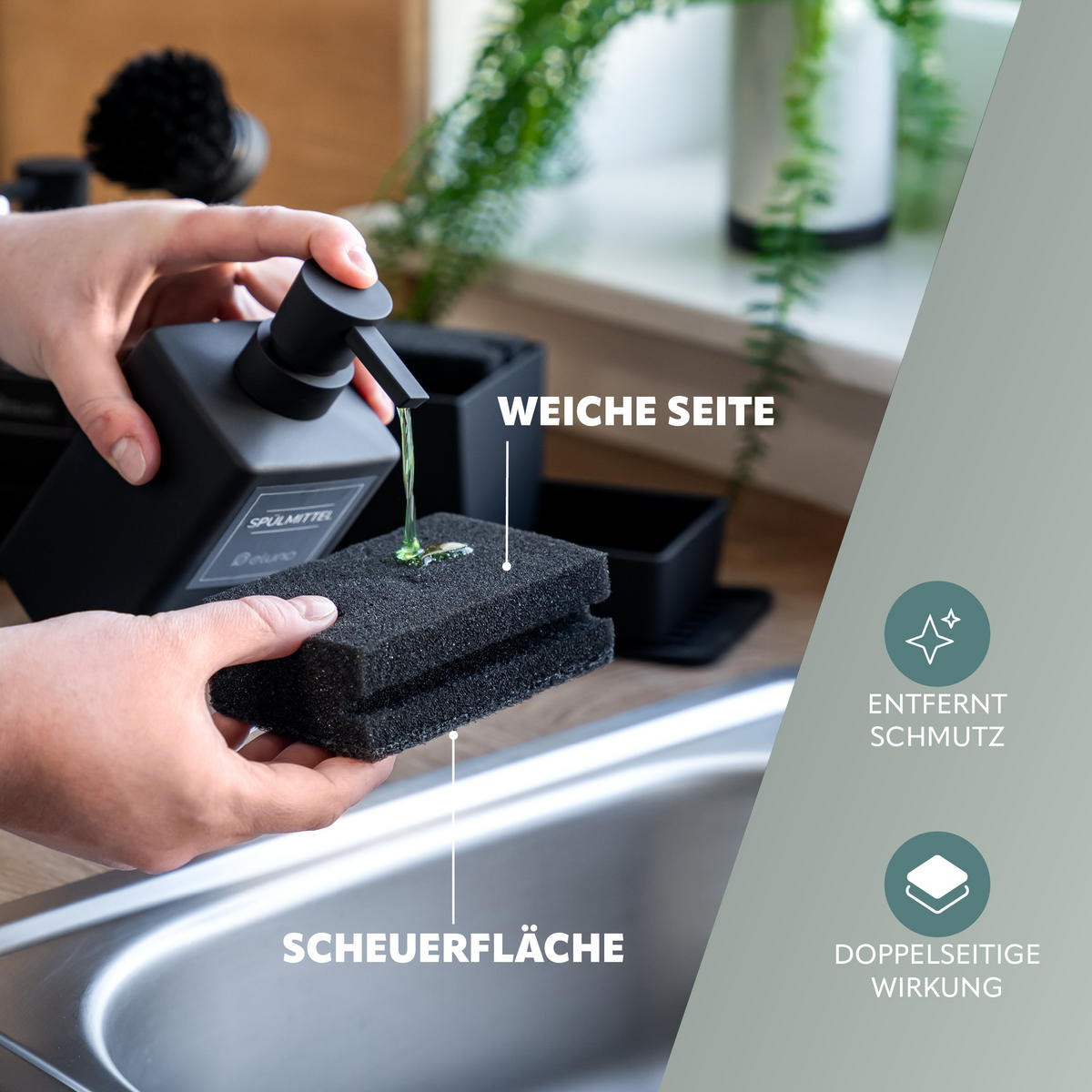 ABWASCHHELFER-SET, schwarzgrau - Schwarz, Kunststoff (6.5/22/6.5cm) - eluno