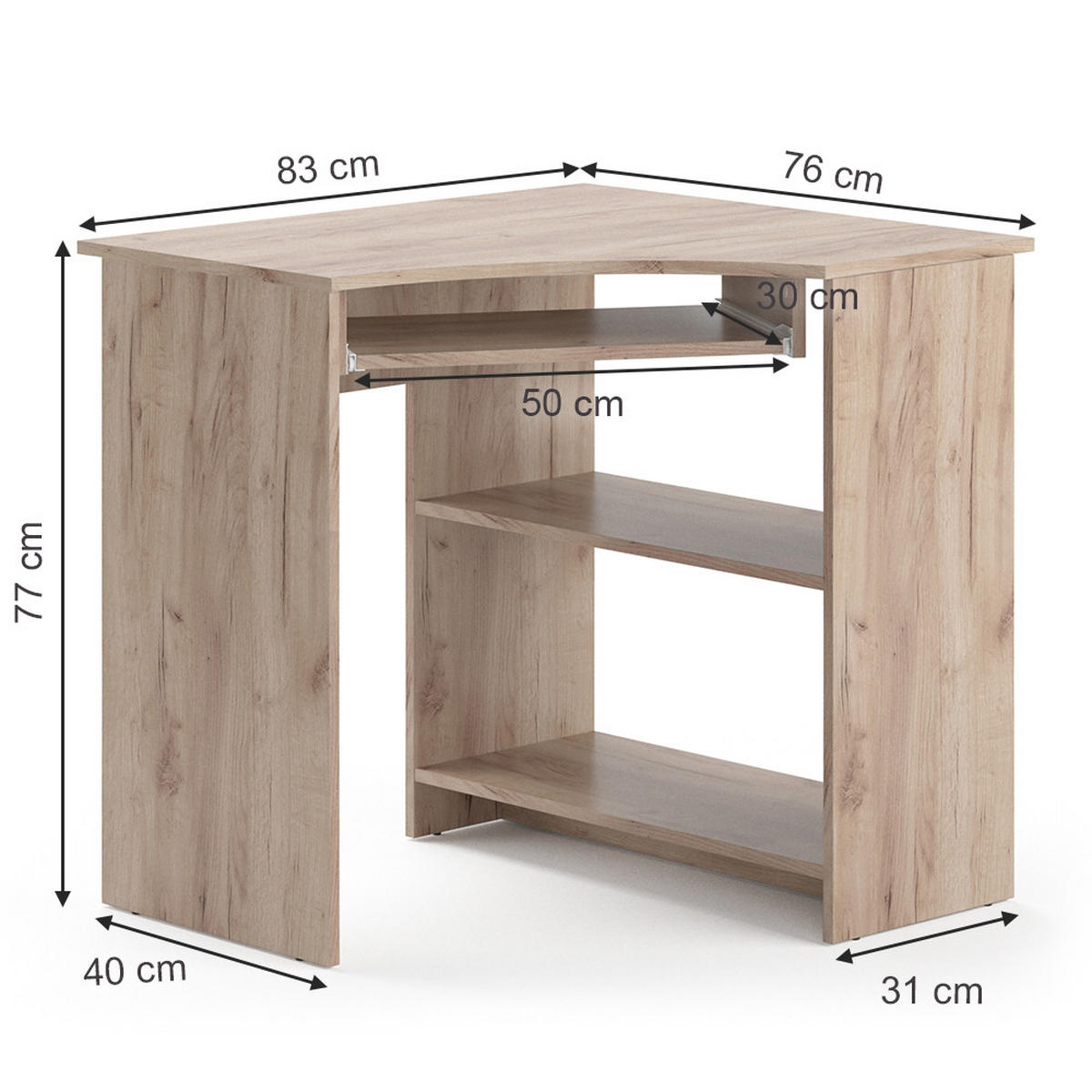 ECKSCHREIBTISCH Odin Sonoma 83 x 76 cm - Sonoma Eiche, Holzwerkstoff (76/83/77cm) - Vicco