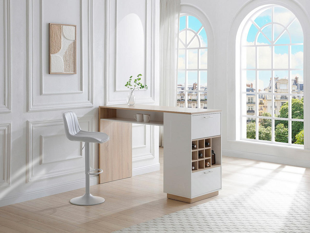 BARTISCH mit Stauraum - Weiß & Holzfarben - ANOSKI - Naturfarben, Holz (150/100/60cm) - Vente-Unique