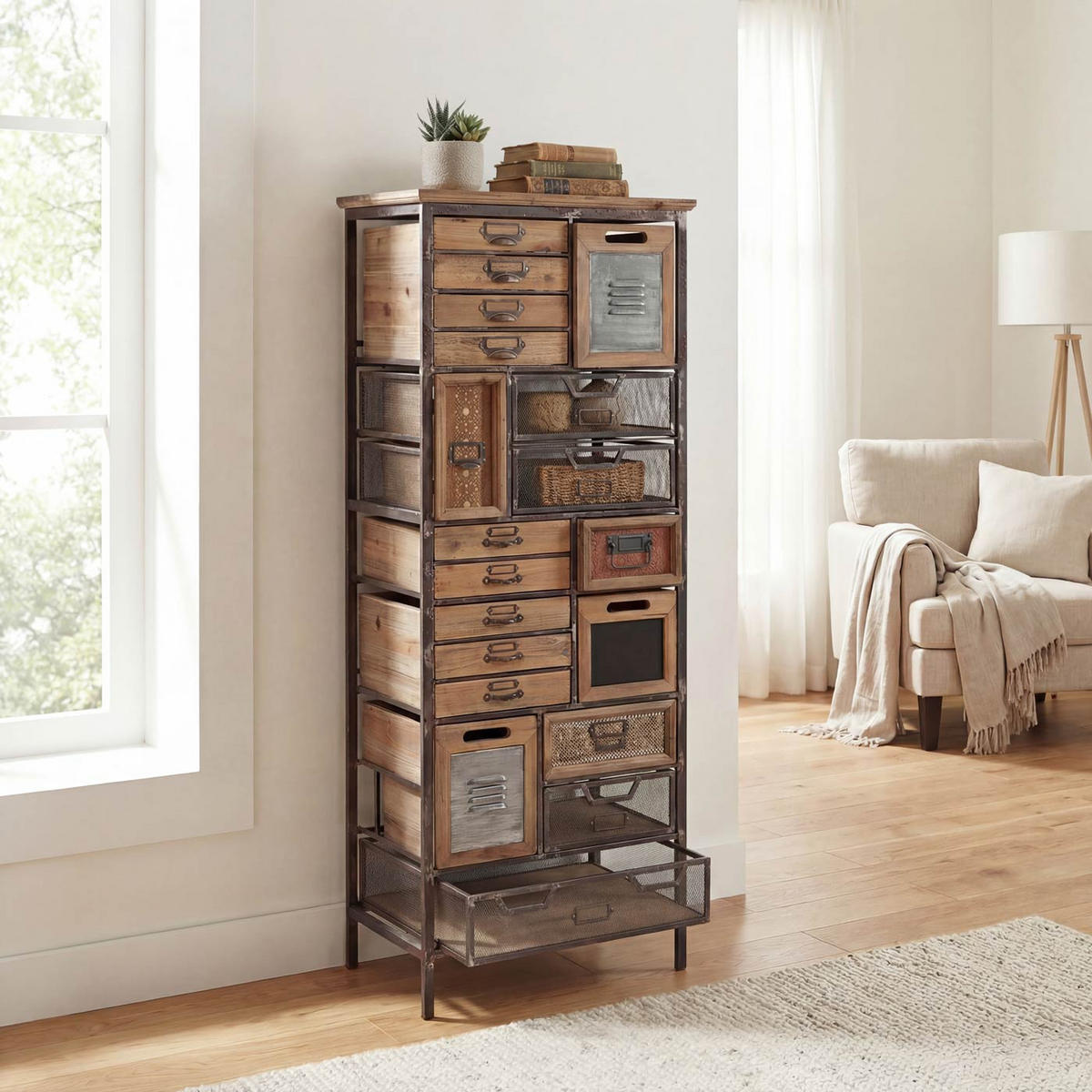 APOTHEKER-SCHRANK TANNE MASSIV Multicolor - Multicolor, Holz (56/143/33cm) - MCW