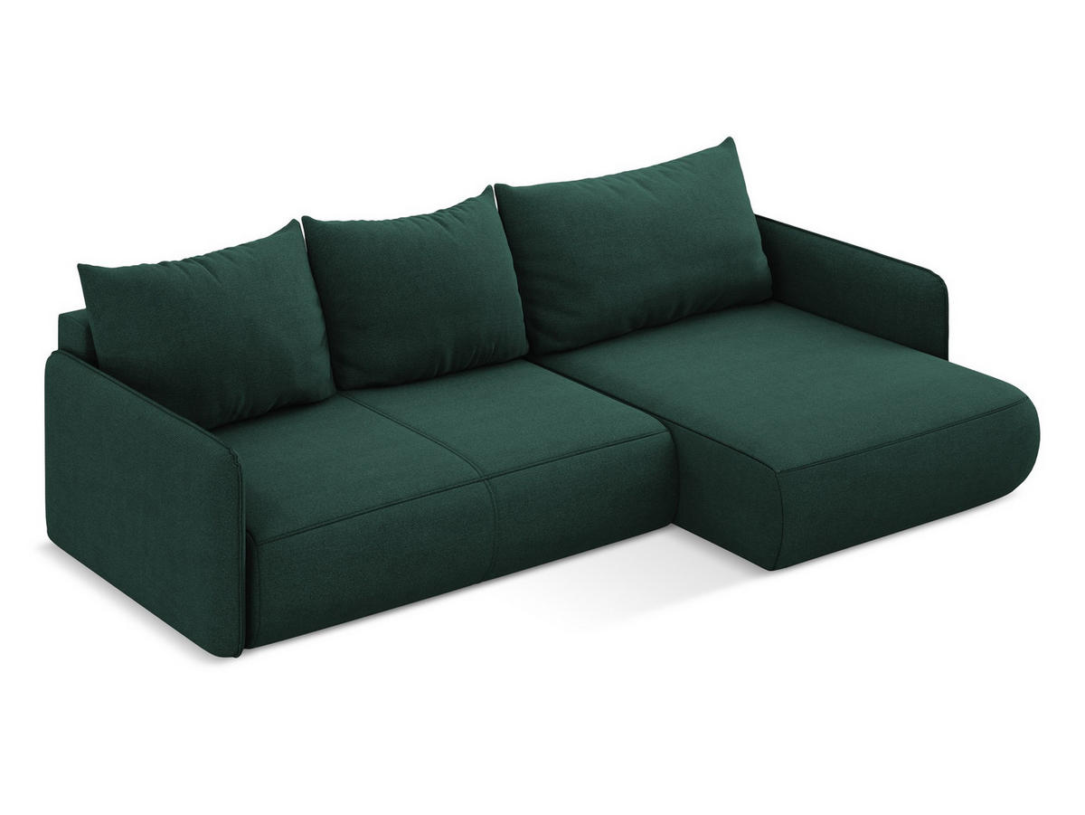 ECKSOFA mit Schlaffunktion Strukturstoff Stoff Grün - Dunkelgrün/Schwarz, Kunststoff/Textil (240/148cm) - Makamii