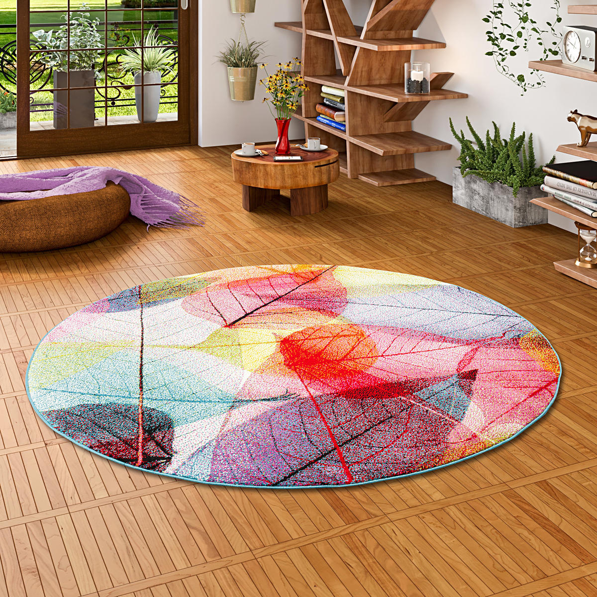 DESIGNER TEPPICH FARO TROPICAL BLÄTTER RUND - Multicolor, Textil (160/160cm) - Pergamon