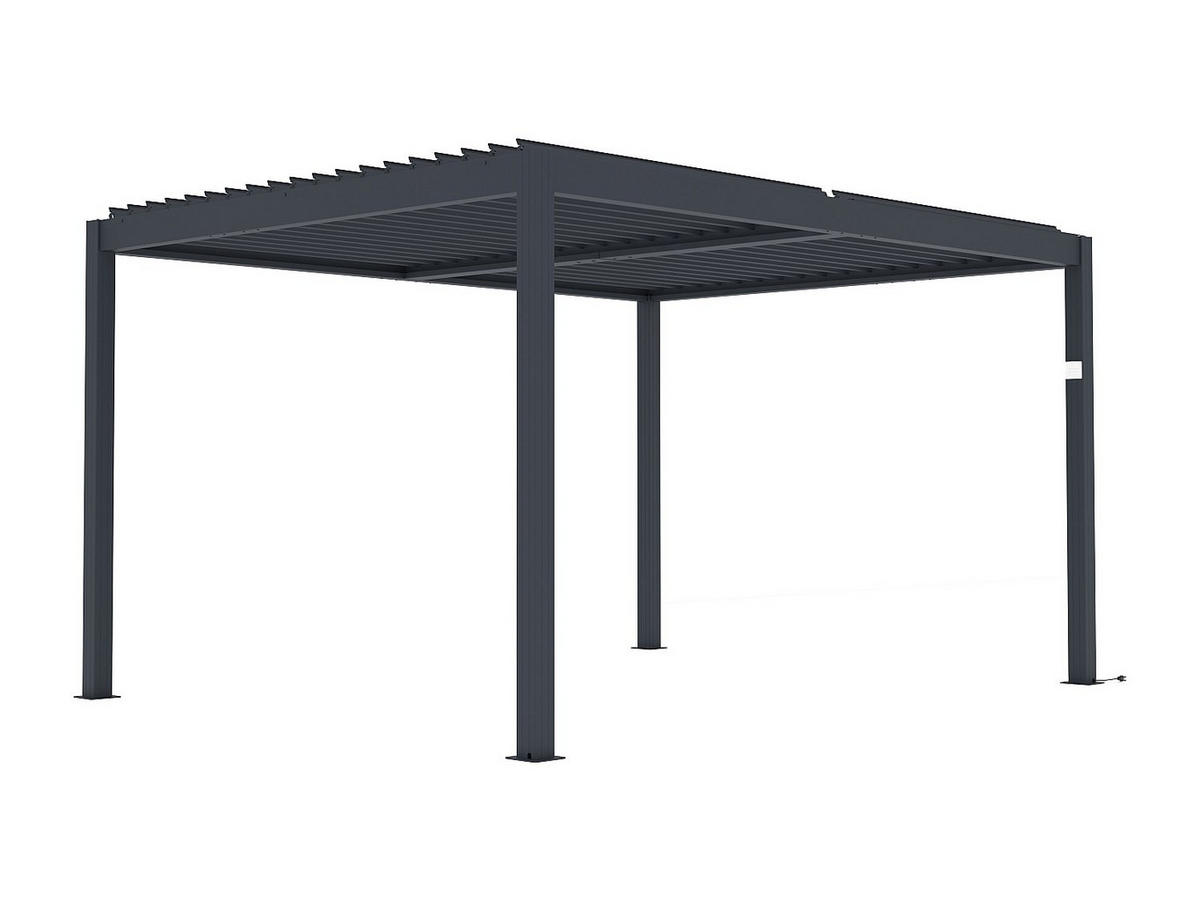 TERRASSENDACH bioklimatisch freistehend elektrisch aus Aluminium mit verstellbaren Lamellen & Blende 2,78 m - 12 m² - Anthrazit - AMADORA - Anthrazit, Metall (395/220/305cm) - Vente-Unique