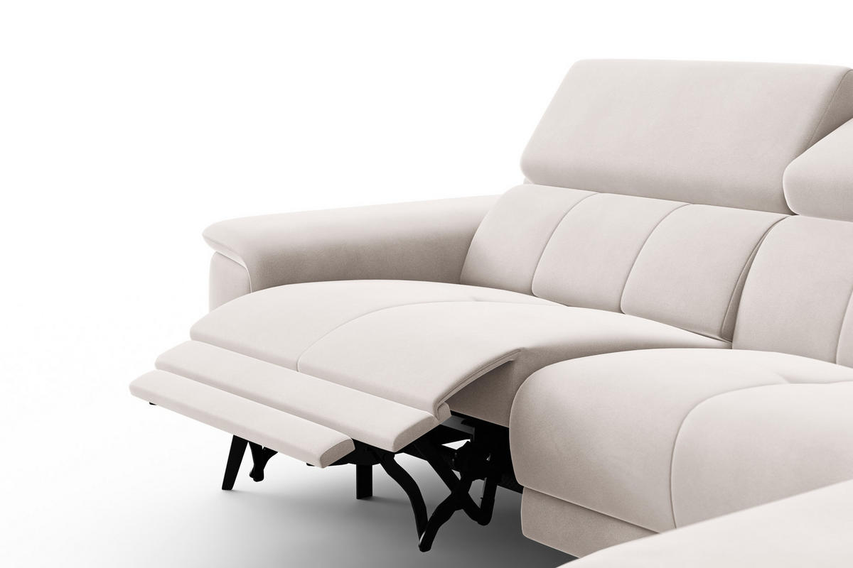 ECKSOFA FIERO 4-Sitzer RECHTS, Beiger Veloursstoff - Beige/Schwarz, Holz/Textil (288/170cm) - Courtois Laville