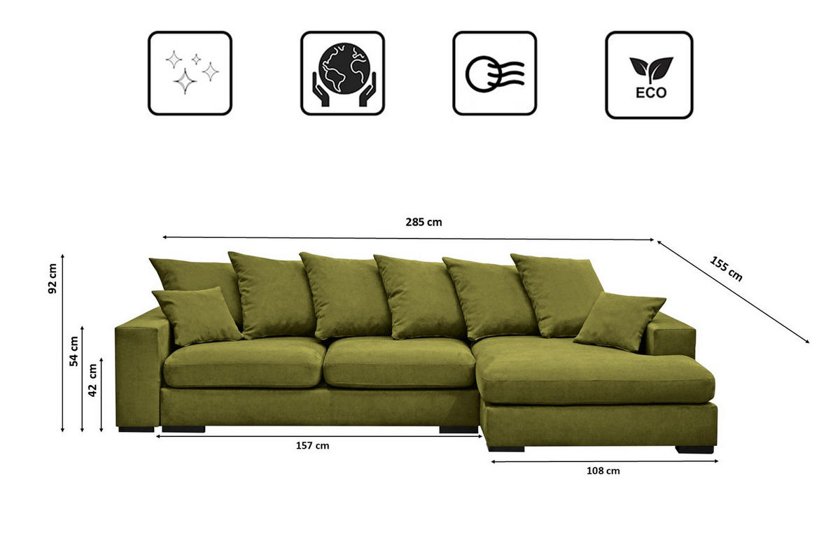 ECKSOFA Mit Schlaffunktion Und Bettkasten Couch L-form Gabon Stoff Riviera Rechts Hellgrün - Hellgrün, Holz (285/155cm) - Kaiser Möbel