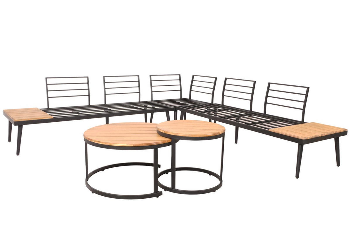LOUNGE-SET Gartengarnitur Hellbraun Kissen Hellgrau - Braun, Metall - PROREGAL