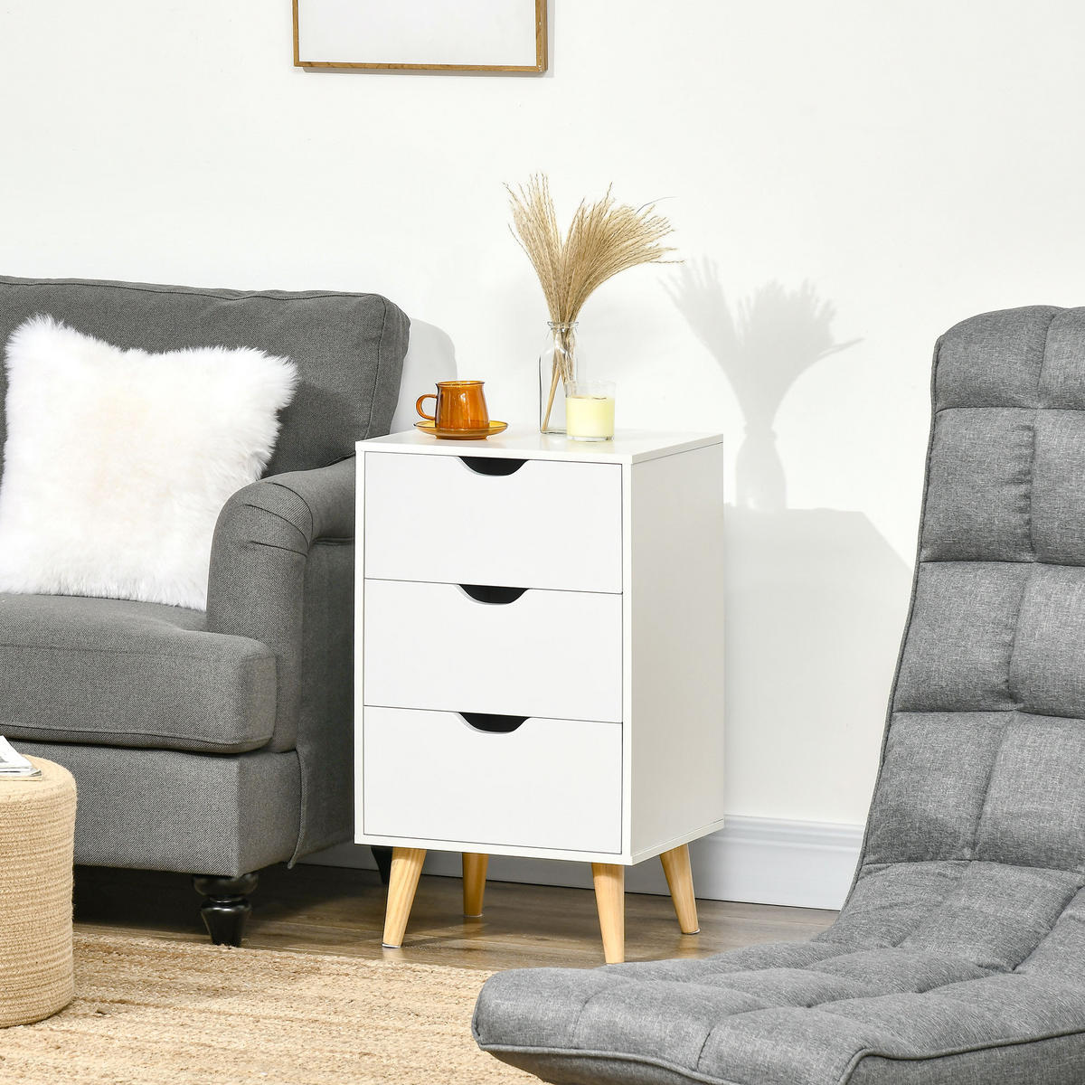 NACHTSCHRANK DE-12796 3 Schubladen, skandinavisch Weiß - Weiß, Holzwerkstoff (35/68.5/40cm) - ComfortXL