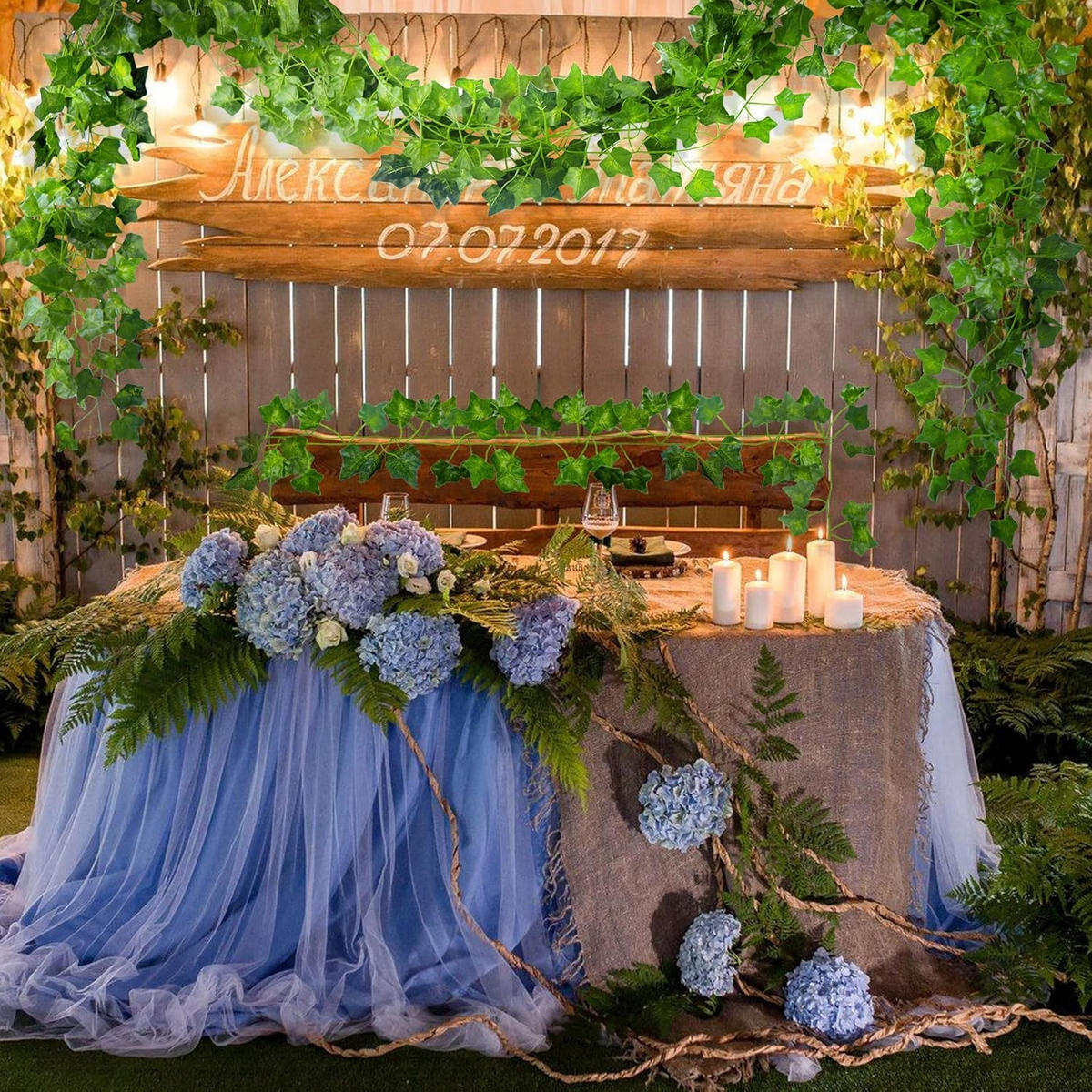 KUNSTPFLANZE 6 Stück Künstliche Efeu Girlanden 220cm Länge, - Grün, Kunststoff (7cm) - OBOSOE