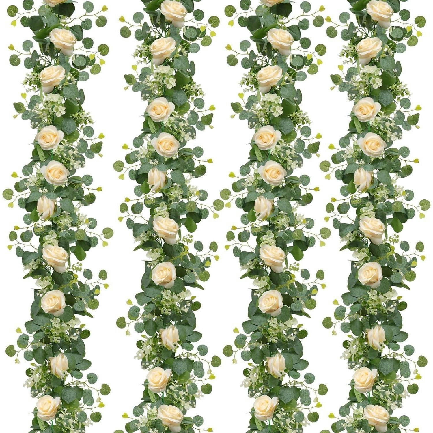 KÜNSTLICHE Blumengirlande 4-teiliges Set Champagner Eukalyptus 180 cm - Multicolor, Kunststoff (10cm)