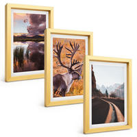 BILDER SET 3er Set - 20x30 cm Goldrahmen - Berglandschaften mit Rentieren - Goldfarben, Kunststoff (20/30cm) - TULUP