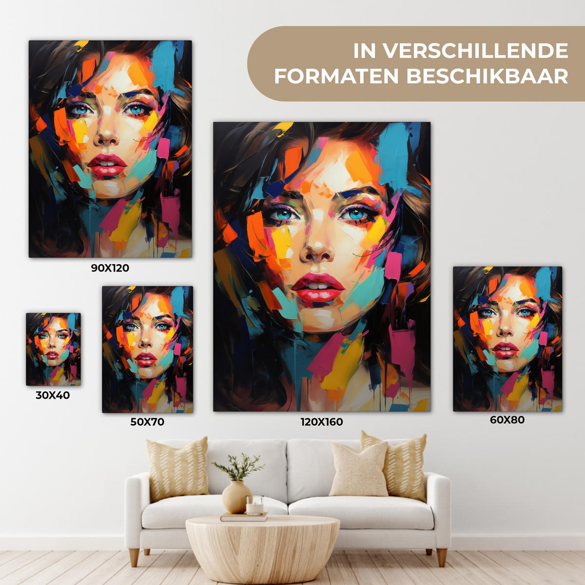 LEINWANDBILD Frau - Porträt - Farbenfroh - Kunst 30x40 cm - Multicolor, Textil (30/40cm) - MuchoWow