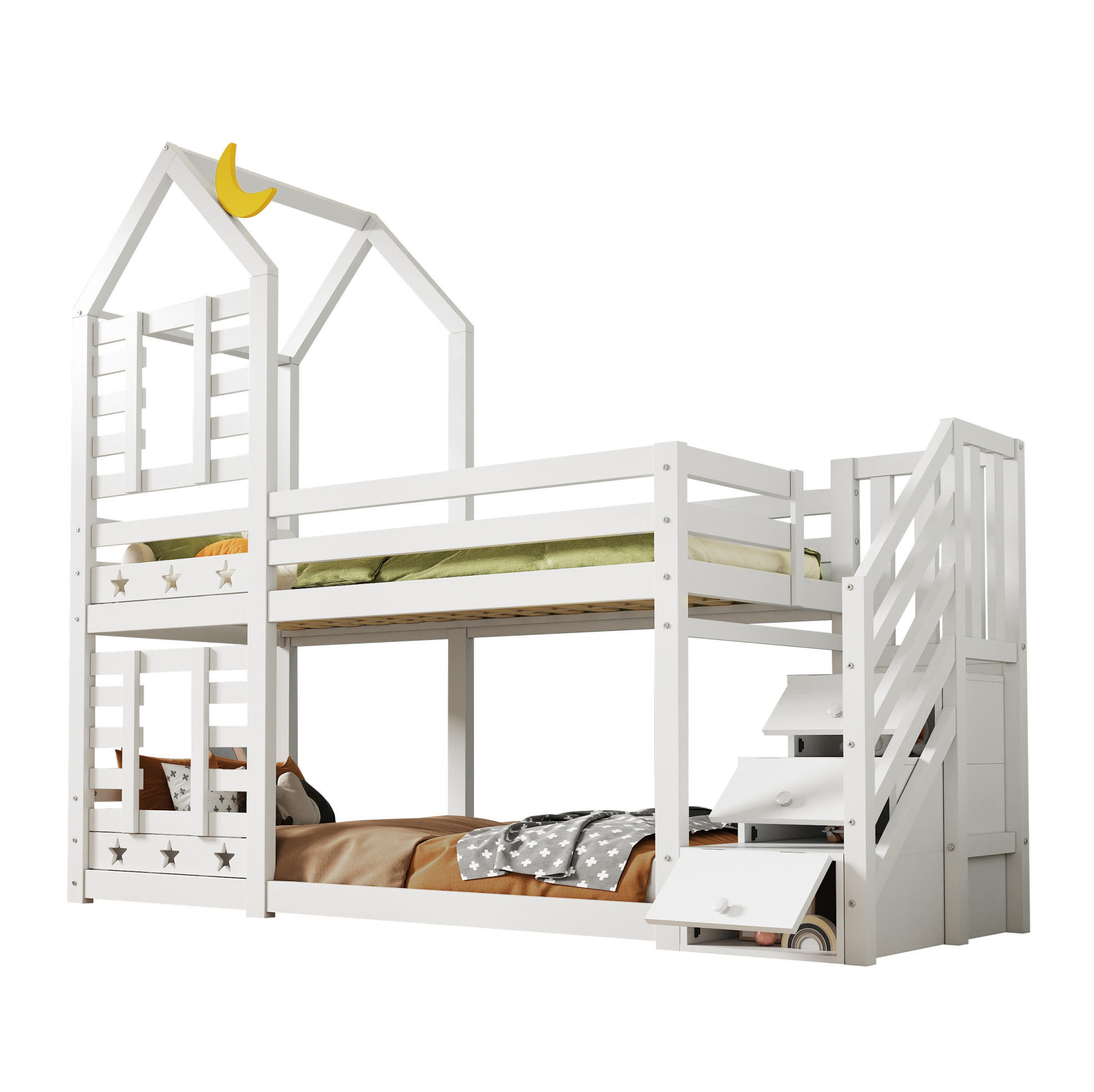ETAGENBETT Weiß, 90/200 cm mit Stauraum und Schubladen - Weiß, Holz (90/200cm) - MIVRAY