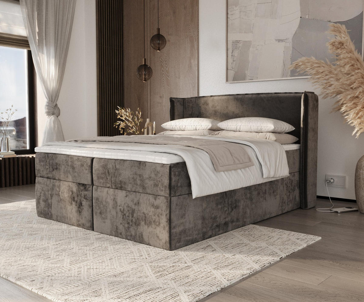 BOXBETT Viva 180/200 cm Anthrazit im Lotta Stoff - Anthrazit/Schwarz, Holz/Holzwerkstoff (180/200cm) - AltaBeds